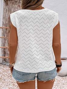 EMERY ROSE Nouveau Top t-shirt à manches courtes en tricot texturé jacquard à col rond polyvalent mode décontractée grande taille pour femmes - Multicolore - Voir 2