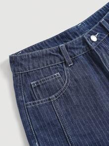 Teen Girl Striped Dark Blue Denim Low Waist Shorts,Kid Spring And Summer Casual Vacation Country Boho Wear, Beach For Kid, Western Street Wear, Spring Break, Rave Festival Denim Shorts - Dark Wash - View 6