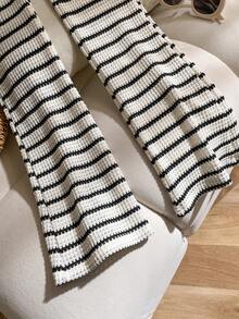 Elladie kids Fashionable Sunflower Crochet Knit Camisole Top Paired With Black & White Striped Textured Wide Leg Loose Pants, Suitable For Summer Outings And Beach Wear, Teenage Girls - Multicolor - View 4