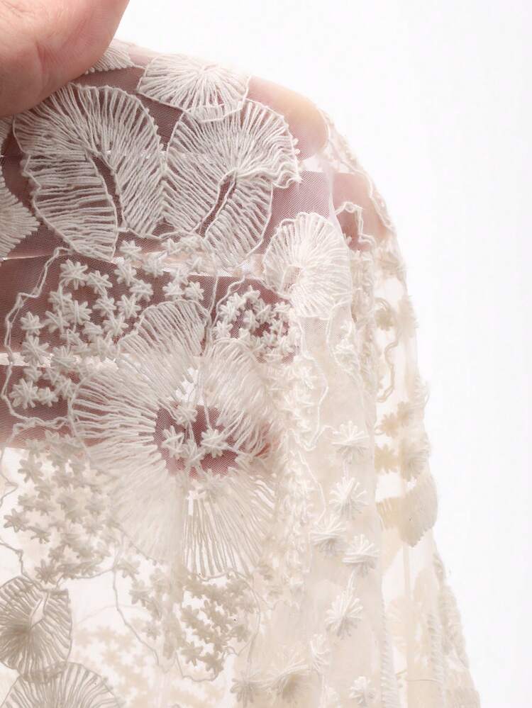 Women's Lace Patchwork Front Button Elegant Short Sleeve Dress Sundress
