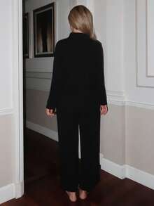 Turnttoni Leisure Stretchy Comfy Ladies' Casual Homewear Lounge Set , Black Holiday Season Cozy Outfit, Fall Winter Clothes - Black - View 6