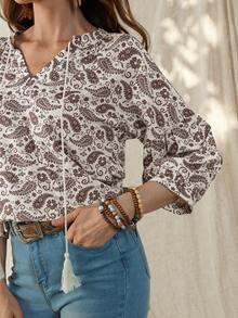 Wildy Áo kiểu nữ dáng rộng tay lửng 3/4, họa tiết Paisley cổ điển, thích hợp mặc hàng ngày vào mùa xuân/hè. Áo casual cho nữ, thích hợp cho kỳ nghỉ hè, du lịch, nghỉ lễ, mùa hè, mùa xuân, nghỉ xuân, váy đi biển, áo kiểu casual cho nữ, áo đi chơi. - Nhiều màu - Xem 7