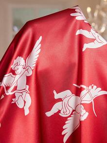 SHEIN Satin-Like Angel Print Cardigan & Pants Long Sleeve Women Pajama Set