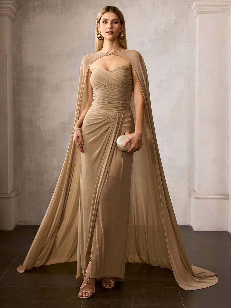 MOTF Soiréza WOMEN'S OCCASION PROM DRESS WITH ELASTIC GLITTER MESH ELEGANT STRUCTURAL DESIGN