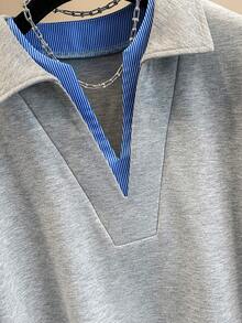 Resyla Women's Contrast Color Striped Print 2 In 1 Casual Polo Collar Short Sleeve Sweatshirt - Multicolor - View 7