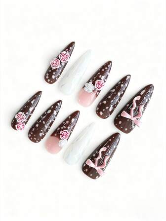 Anime 10 قطعة أظافر مزيفة يدوية الصنع جودة عالية بتصميم فراشة ونغمة موسيقية وعناصر نجمية + 3 قطع لاصق ثنائي الجانب، ملصقات فنية للأظافر بسلسلة من الراين والنقاط على الطراز الفرنسي Y2K قابلة للإزالة، مناسبة للأعياد والحفلات والرقص والاستخدام اليومي