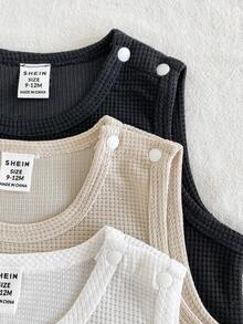 SHEIN Vintaside Kids 男婴夏季多件套圆领无袖简约休闲连体衣，适合居家休闲或户外露营购物。 - 彩色 - 查看 5