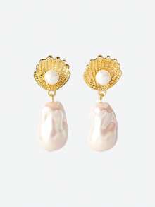 Opalesca Women Hoop Earrings,Outfits,Old Money,Beaded,Wedding/Bridal Accessories,Fairycore/Fairy,Pearl,Fall/Autumn/Winter,For Mom/Women/Girl/Mother,Elegant,Premium,Valentine's Day,Gift - Gold - View 2
