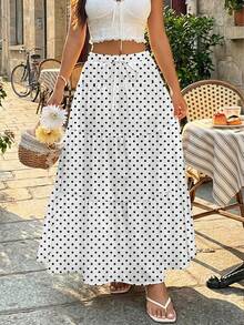 SHEIN EZwear Vhi休闲度假蛋糕裙，女士夏季服装，女士度假服装，女士沙滩装，波点裙 - 彩色 - 查看 4