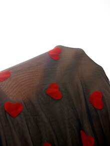 Plus Size Heart Pattern V-Neck Short Sleeve Dress, 2026 New Year, For Hourglow & Hourglass Body Shape Valentine's Day Outfit - Black - View 7