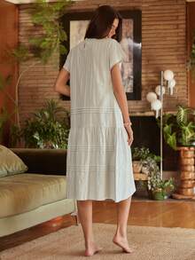 Lullawish Boho Style Loose Cotton Sleeveless Dress, Women Casual Home Dress - Green - View 2
