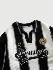 ROMWE MEN Prep 男士复古足球风翻领针织衫，街头潮流风格 - 灰色 - 查看 3