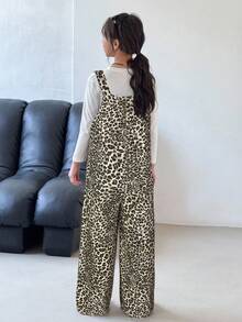 SHEIN Tween Girls Fall Winter Clothes Casual Leopard Print Pocket Loose Fit Baggy Jumpsuit Cheetah Print Without Tee,Casual Versatile Jeans,Back To School Fall Autumn Winter Homecoming Clothes,Halloween Clothes Girl,Christmas Clothes,Old Money Outfits - Multicolor - View 2