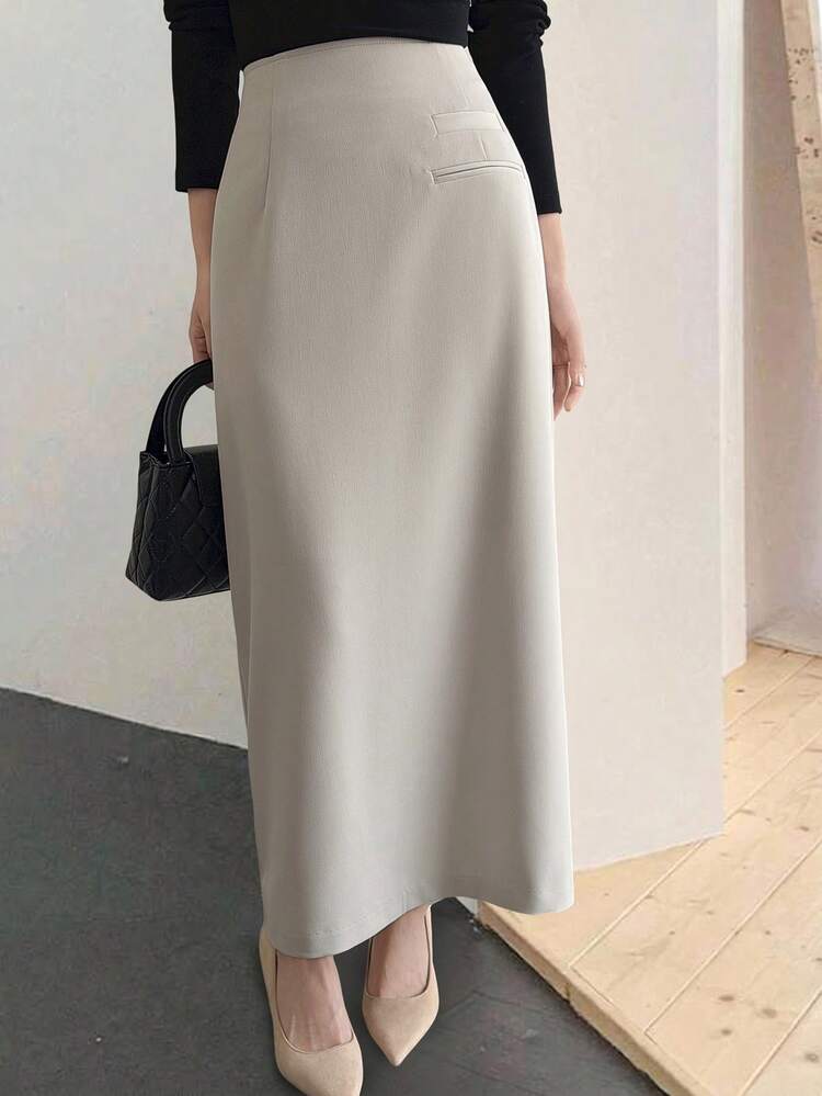 Mid-Length High Waist A-Line Skirt, Petite Slimming Design For Women
