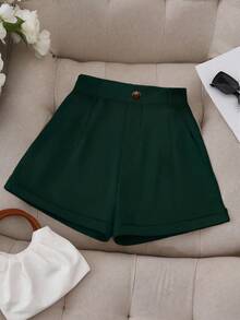 SHEIN Clasi 大码女式时尚休闲短裤 - 墨綠色 - 查看 8