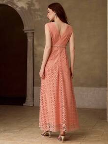 MOTF PREMIUM VESTIDO ELEGANTE SIN MANGAS PARA MUJER, ADECUADO PARA CITAS DE PRIMAVERA/VERANO - Naranja - Ver 4