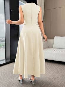 Feyla 女士时尚优雅无袖喇叭裙 - 淡黃色 - 查看 2