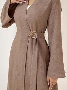 Veilorie Women's Elegant Wrap Tie Flare Sleeve Arabic Abaya Robe