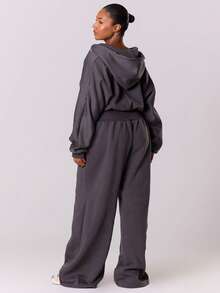 MUSERA بدلة قطنية مريحة مع خصر مشدود وسحاب، مناسبة للارتداء اليومي في الربيع - رمادي غامق - مشاهدة 5