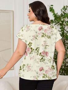 Reflora Áo sơ mi cỡ lớn in họa tiết hoa hồng thanh lịch và lãng mạn. - trắng - Xem 2