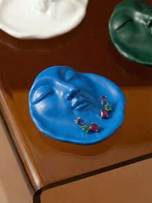 Joivida 1件创意人脸首饰碟蜡烛托盘树脂家居装饰摆件道具，可用于展示戒指、耳环、硬币