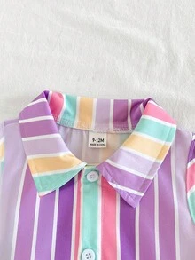 SHEIN Vintaside Kids 女婴可爱彩色格子无袖polo领连衣裙，适合夏季购物和户外玩耍 - 紫色 - 查看 7