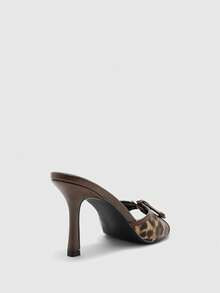 CUCCOO SZL Giày sandal đế bệt kiểu retro cao gót 3.5 inch, chất liệu da PU màu nâu phối khóa vàng, mũi tròn, thích hợp cho dịp Giáng sinh. - Mẫu da báo PU - Xem 4