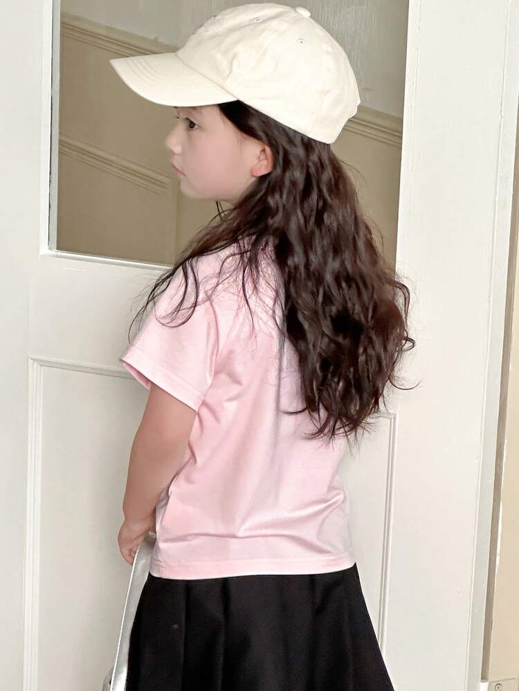 2pcs/Set Young Girls Round Neck Knit Bow Embroidered T-Shirt Spring Summer