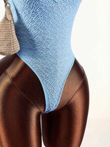 Amplova Rhinestone Glitter Backless Sexy Bodysuit For Party - Blue - View 6