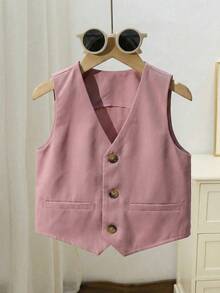 SHEIN 3pcs Young BoyElegant Fitted Bow Tie Shirt, Vest And Pants Set - Pink - View 5