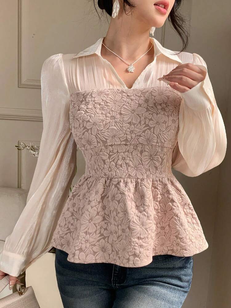 Spring/Summer Elegant 2 In 1 Pink Long Sleeve Blouse, Suitable For Office, Commute, Wedding, Casual Occasions