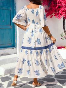SHEIN Vestido de maternidad de moda con estampado, cuello cuadrado, para verano - Multicolor - Ver 2