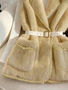 Franclia Nuevo chaleco de piel sintética de moda para mujer para otoño/invierno - Caqui - Ver 4