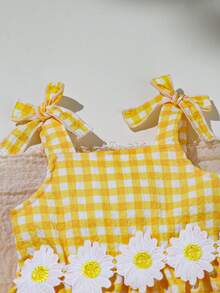 SHEIN Playful Pals 女婴春夏休闲日常可爱度假格纹无袖上衣+短裤套装，0-3岁 - 黃色 - 查看 8