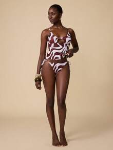 Swim Chiccia Women's Sexy Beach Vacation Style All-Over Print Chest Hollow Tankinis Swimsuit - Multicolor - View 3