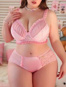 PetitDoll Bộ 2 áo ngực cỡ lớn phối ren và lưới tương phản, có gọng. - Hồng - Xem 6