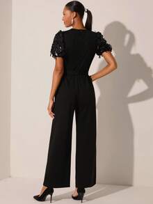 Lilora Women's Elegant Sequins Embellished Short Sleeve Jumpsuit - Black - View 2