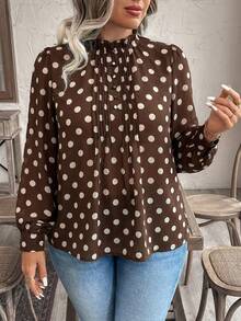 Weeklong 大码立领长袖波点衬衫 - 棕色 - 查看 3
