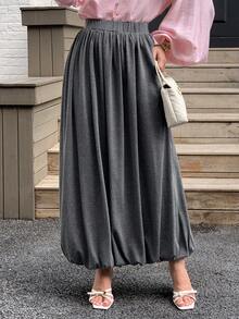 Solavon Solid Color Pleated Ruffle Hem Casual Versatile Women Skirt  Casual Skirt - Grey - View 8