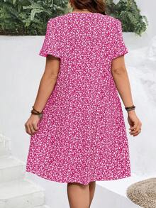 EMERY ROSE Plus Size Women's Summer Ditsy Floral Ruffle Sleeve Holiday Dress, Summer Dresses - Pink - View 2