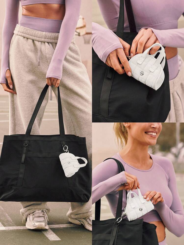 0,2L Mini Carry Wodoodporna Portmonetka z Metalicznym Logo Pikowana Brelok do Kluczy Studio Podróże Codzienne Swobodne