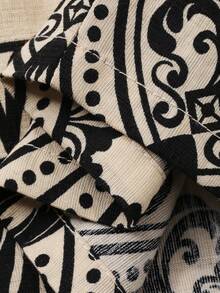 DAZY 2pcs Women Casual Vacation All-Over Print Button Front Long Sleeve Shirt And Pants Set, Autumn Lounge Sets For Women - Khaki - View 6