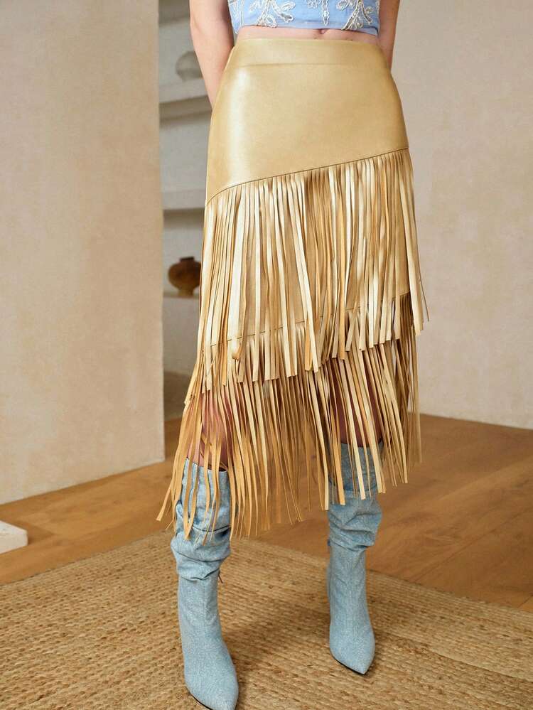 WOMEN'S FIERCE TASSEL PATCHWORK SKIRT