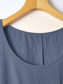 Rusticease Plus Size Country Style Sleeveless Pocket Pleated Hem A-Line Knee-Length Dress, Yellow, Spring/Summer Summer Dress With Pockets Plus Size Summer Dress, Summer Dresses - Blue - View 7