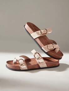 Solecia Women's Buckle Design Casual Everyday Slip-On Sandals - Apricot - View 6