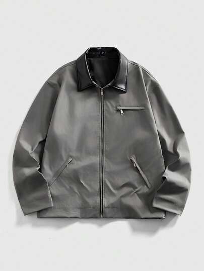 Street Life Men's Casual Fashion Street Daily Commute Patchwork Fabric Zip-Up Jacket, Autumn