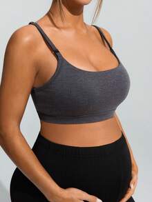 SHEIN Maternity Nursing Comfortable Soft Adjustable Strap Bra - Dark Grey - View 4