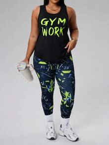 Rhythm Era 字母印花背心和修身长裤加大码运动套装 - 彩色 - 查看 3