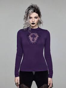 ROMWE SpringGothic Cross Hollow Embroidered Sleeveless Top For Women - Purple - View 5