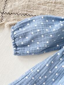 SHEIN Baby Girl Elegant Polka Dot Doll Collar Bow Tie Long Sleeve Shirt Dress, Suitable For Spring/Autumn Outings, Photo Shoots, Or Daily Wear To School - Blue - View 7